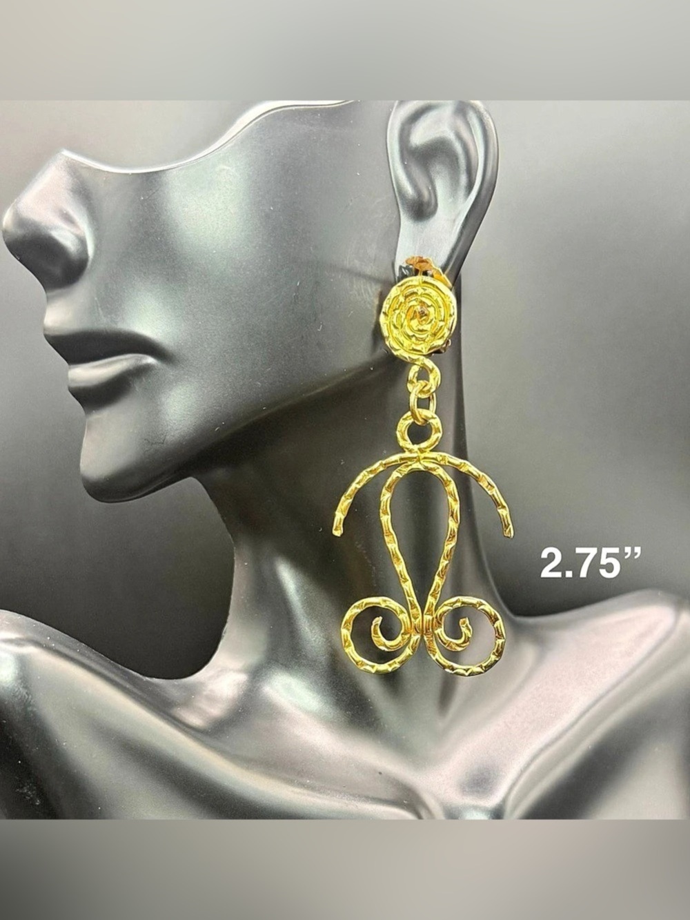 Vintage Style Gold-Tone Textured Statement Dangle Earrings